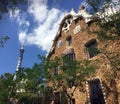 Antoni Gaudi`s Park Guell near front entrance