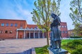 Antonio Stradivari monument against Museum of Violin, Cremona, Italy