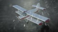 The antonov An-2 bi-plane fly in bad weather. Old white retro plane. Realistic physics animation, realistic reflections and motion