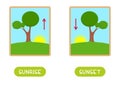 Antonyms concept, SUNRISE and SUNSET.