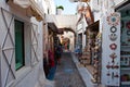 ANTORINI,FIRA-JULY 28: Shopping street with souvenirs shops on July 28,2014 in Fira town on the Santorini island, Greece.