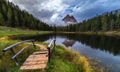 Antorno lake with famous Tre Cime di Lavaredo (Drei Zinnen) mount. Dolomite Alps, Province of Belluno, Italy, Europe. Beauty of n Royalty Free Stock Photo