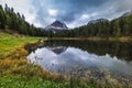 Antorno lake with famous Tre Cime di Lavaredo (Drei Zinnen) mount. Dolomite Alps, Province of Belluno, Italy, Europe. Beauty of n Royalty Free Stock Photo