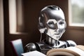 An antropomothic robot android portrait, concept of machine learning. AI generative illustration