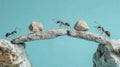 Ants Crossing Bridge - Teamwork, Cooperation, Challenge, Perseverance, Small Business Concept Royalty Free Stock Photo