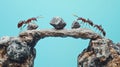 Teamwork and Cooperation Ants Building a Bridge with Stones Royalty Free Stock Photo