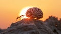 Ant Carrying a Brain on Rocky Terrain at Sunset Royalty Free Stock Photo