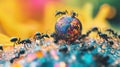 Teamwork Ants Carrying Glittery Sphere Macro Shot Royalty Free Stock Photo