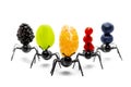 Ants carrying fruits, concept conveyance, vision of robotic industry
