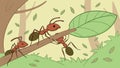 Ants Carrying Leaf Teamwork Nature Scene, vector design Generative AI Royalty Free Stock Photo