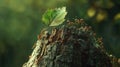 Teamwork ants carrying leaf on a tree stump, nature concept, macro photography Royalty Free Stock Photo