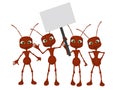 Ants 3d cartoon with a blank sign