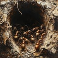 Ants Entering a Nest Hole in Tree Trunk Royalty Free Stock Photo