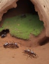 Ants near burrow ,generative ai Royalty Free Stock Photo