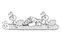 Ants Riding Millipede Vector Cartoon Colorless