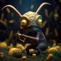 Hyper-realistic Cricket Figurine With Yellow Eyes In Zbrush Style