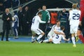 Antunes celebrates scored goal with his team partners while Serhiy Rebrov applauds on the background, UEFA Europa League Round of