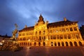 Antwerp (Anvers) city hall and statue from Grote Markt, Belgium (by night) Royalty Free Stock Photo