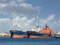 Large tankers anchored in Port of Antwerp, belgium