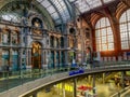 Antwerp, Belgium - Anno 2018: Inside the monumental Antwerp Train Station. Royalty Free Stock Photo