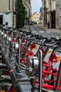 Row of bicycles from the Velo company, a bike sharing service in Antwerp, Belgium Royalty Free Stock Photo