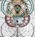 Distorted panorama of main train station. Funny fisheye point of view Royalty Free Stock Photo