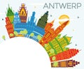 Antwerp Belgium City Skyline with Color Buildings, Blue Sky and Copy Space Royalty Free Stock Photo