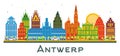 Antwerp Belgium City Skyline with Color Buildings isolated on white Royalty Free Stock Photo