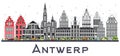 Antwerp Belgium City Skyline with Gray Buildings Isolated on White. Royalty Free Stock Photo