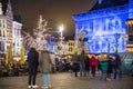 People at the Christmas markert in Grote Markt square in Antwerp, Belgium, at night Royalty Free Stock Photo