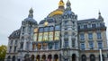 Antwerp, Belgium; 10/25/2019: Facade of Antwerp Central Antwerpen Centraal, the main train station during the evening