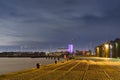 Antwerp, Belgium - February 5, 2020: View of the river Scheldt near the Waagnatie silos in the old harbor.