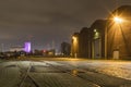 Antwerp, Belgium - February 5, 2020: View of the river Scheldt near the Waagnatie silos in the old harbor.