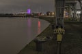 Antwerp, Belgium - February 5, 2020: View of the river Scheldt near the Waagnatie silos in the old harbor. Rijnkaai.