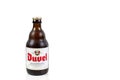 ANTWERP, BELGIUM - JULY 14, 2020: A bottle of DUVEL alcoholic specialty beer on white background. Royalty Free Stock Photo