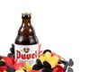 ANTWERP, BELGIUM - JULY 14, 2020: A bottle of DUVEL alcoholic specialty beer on white background. Royalty Free Stock Photo