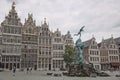 Brabo fountain and traditional flemish architecture at Grote Markt square in Antwerp in Belgium Royalty Free Stock Photo