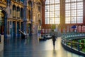 Antwerp, Belgium - June 2019: Interior of Antwerp Central Train station with sun shining through the glass windows