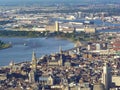 Antwerp, Belgium, May 2011: aerial view on the historic city center of Antwerp, with cathedral, boerentoren and scheldt river, har