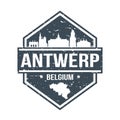 Antwerp Belgium Travel Stamp Icon Skyline City Design Tourism Seal Vector.