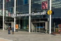 Antwerp Central Station, station sign above the glass entrance.