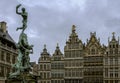 Fontana de Brabo and historical buildings on the Grote Markt square in Antwerp. The main attraction of Antwerp . Belgium. Royalty Free Stock Photo