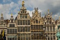 Antwerp, Flanders, Belgium. August 2019. On a beautiful sunny day detail of the facades of the guild houses in the town hall Royalty Free Stock Photo