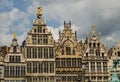 Antwerp, Flanders, Belgium. August 2019. On a beautiful sunny day detail of the facades of the guild houses in the town hall Royalty Free Stock Photo