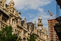 Antwerp, Flanders, Belgium. August 2019. Historic center: on the left the splendid Renaissance buildings and on the right the