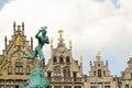 Antwerp, Flanders, Belgium. August 2019. The town hall square, overlook the most beautiful buildings in the city. Detail of the Royalty Free Stock Photo