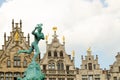 Antwerp, Flanders, Belgium. August 2019. The town hall square, overlook the most beautiful buildings in the city. Detail of the Royalty Free Stock Photo