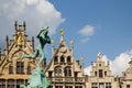 Antwerp, Flanders, Belgium. August 2019. The town hall square, overlook the most beautiful buildings in the city. Detail of the Royalty Free Stock Photo