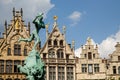 Antwerp, Flanders, Belgium. August 2019. The town hall square, overlook the most beautiful buildings in the city. Detail of the Royalty Free Stock Photo