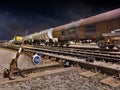 Quiet night scene with railway yard Port of Antwerp, Belgium